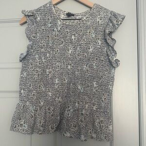 Floral Ruffle Sleeve Smocked Top